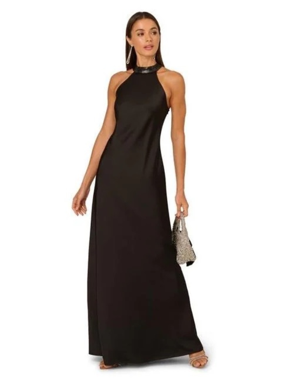 Elegant Black Halter Evening Gown - Women Dresses